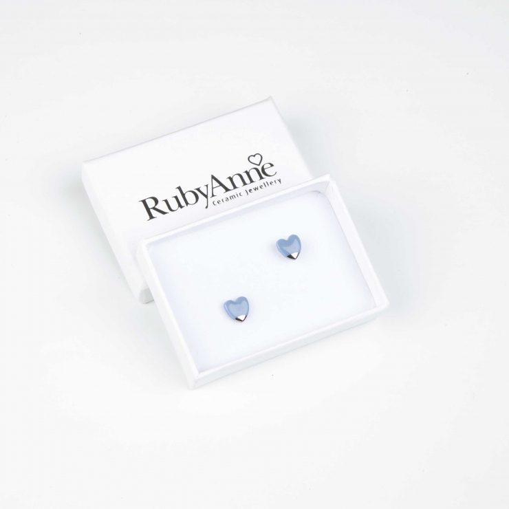Heart stud earrings, denim blue