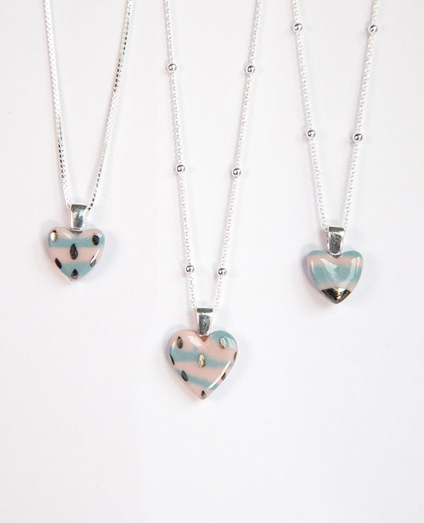 Stripy Heart Necklace, Silver