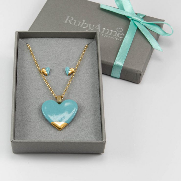 Turquoise, Gold, Heart Gift Set, Large, 25mm