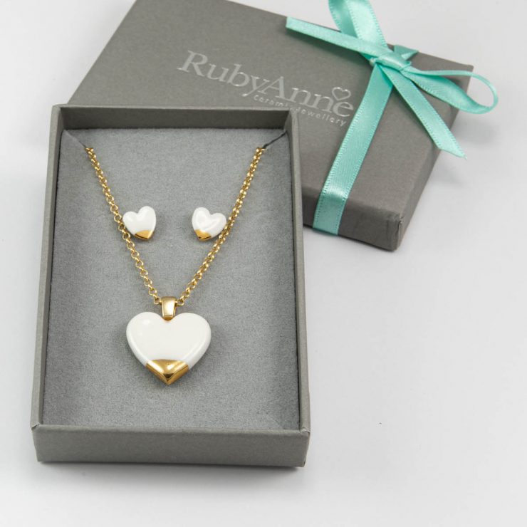 White, Gold, Heart Gift Set, Medium, 20mm