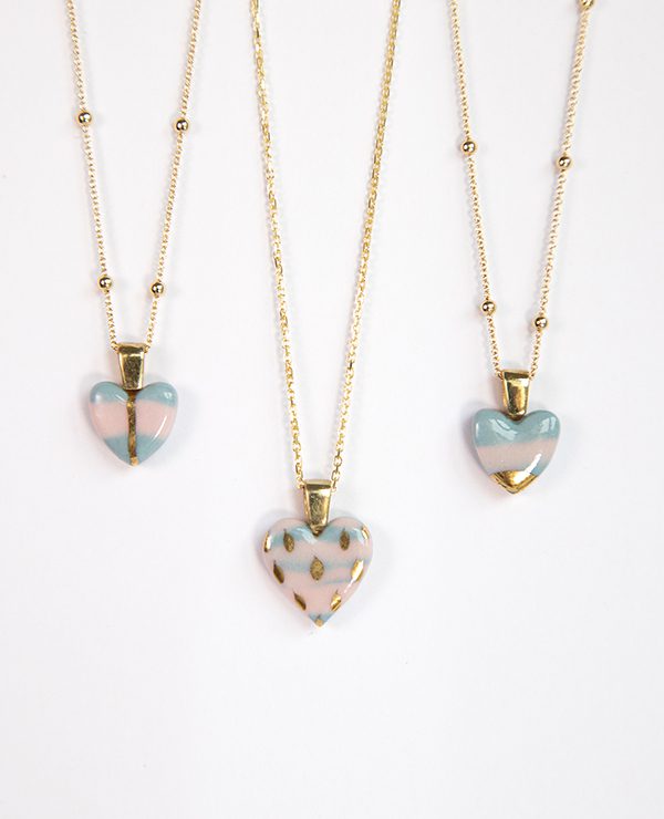 Stripy Heart Necklace, Gold