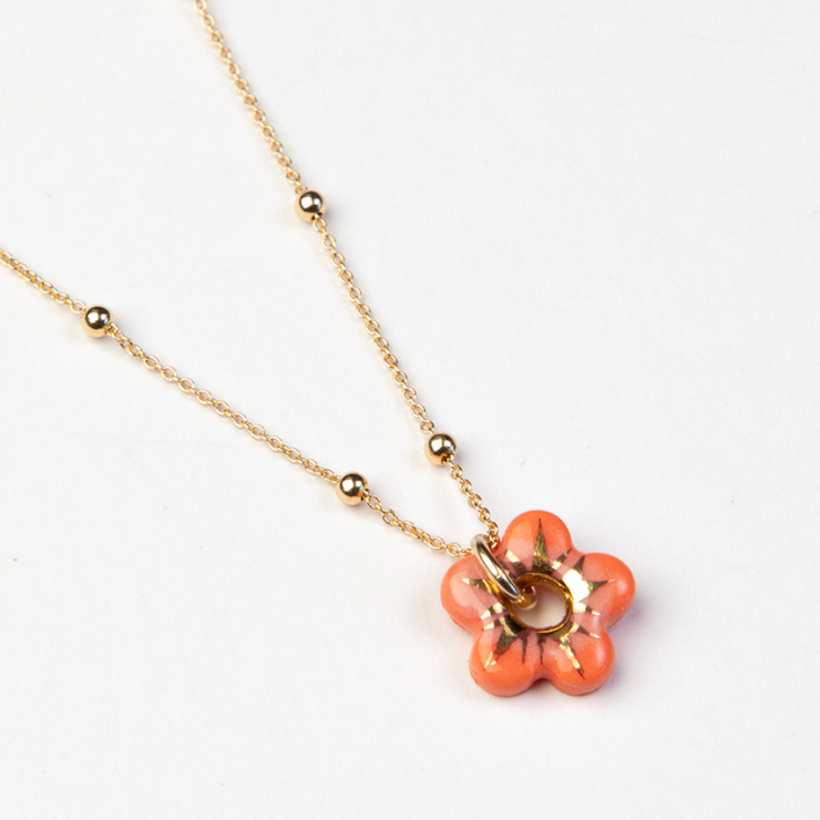 Orange Fleur Necklace, Gold