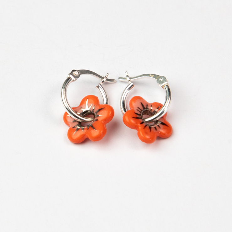 Orange Fleur Interchangeable Hoops, Silver