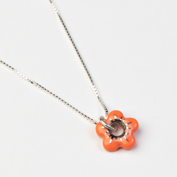 Orange Fleur Necklace, Silver