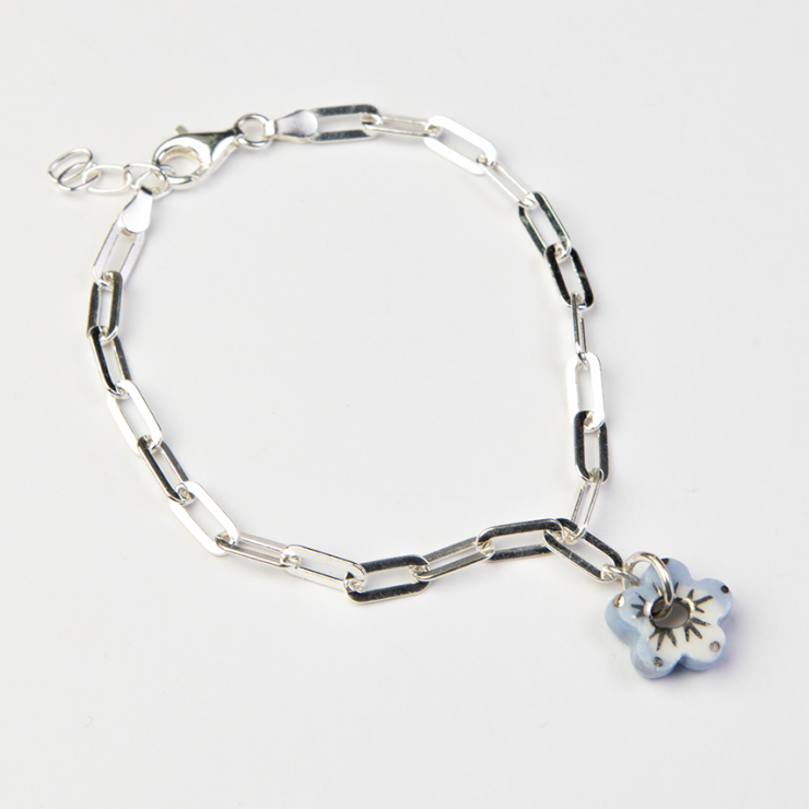 Pale Blue Fleur Bracelet, Silver