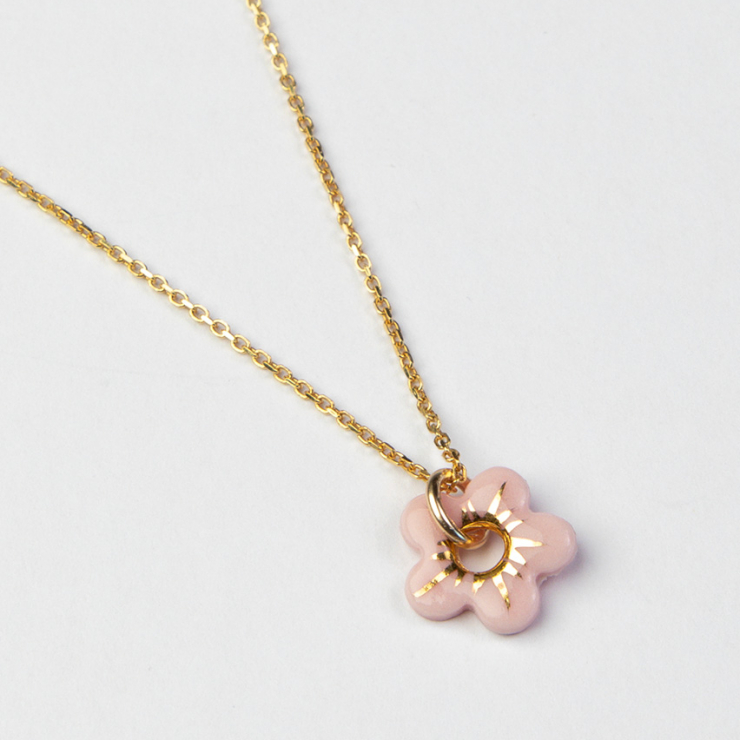 Pink Fleur Necklace, Gold