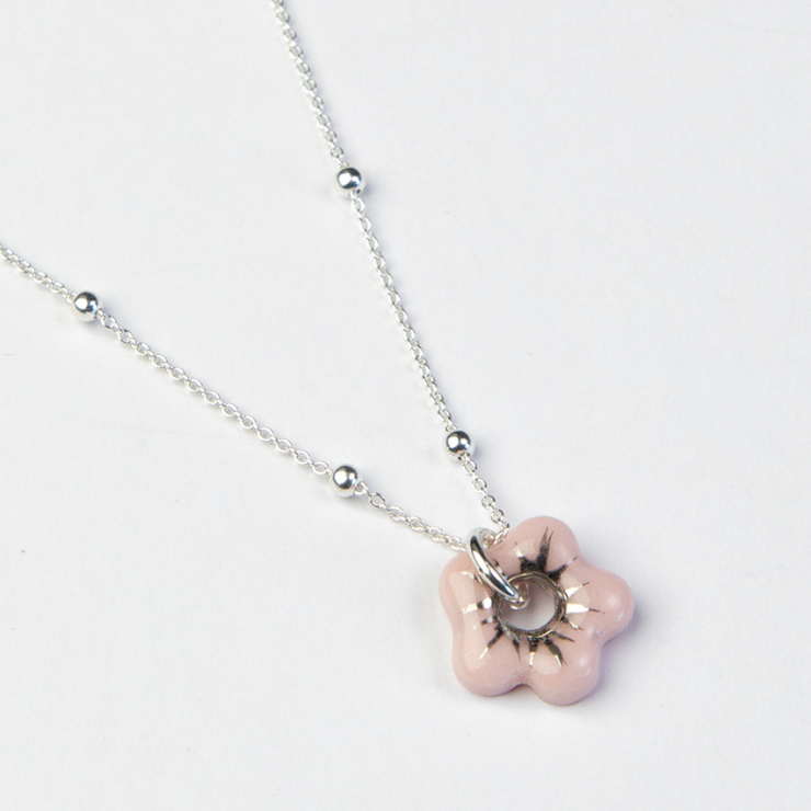 Pink Fleur Necklace, Silver
